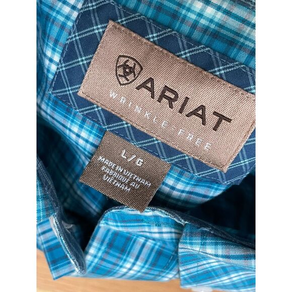 Ariat Men's L Blue Shirt Cotton Button-Down Cowboy Ranch Casual Western - Picture 5 of 13